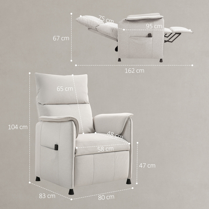 Електричний телевізор HOMCOM Recliner Реклайнер з функцією пам'яті, тихіший шум, функція відкидання Відкидне крісло з імітацією домашнього улюбленця Velvet, крем з дистанційним керуванням