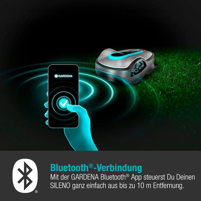 Газонокосарка-робот Gardena SILENO life для газонів до 1000 м², Bluetooth-керування, тиха 57 дБ, для ухилу до 35%, всепогодна