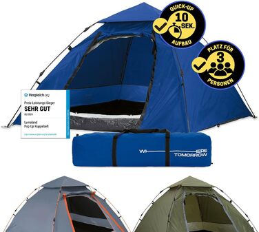 Намет Lumaland Outdoor Pop Up для 2-3 осіб, купольний, швидкорозкладний, для кемпінгу, подорожей, трекінгу та фестивалів, 215x195x120 см, з сумкою
