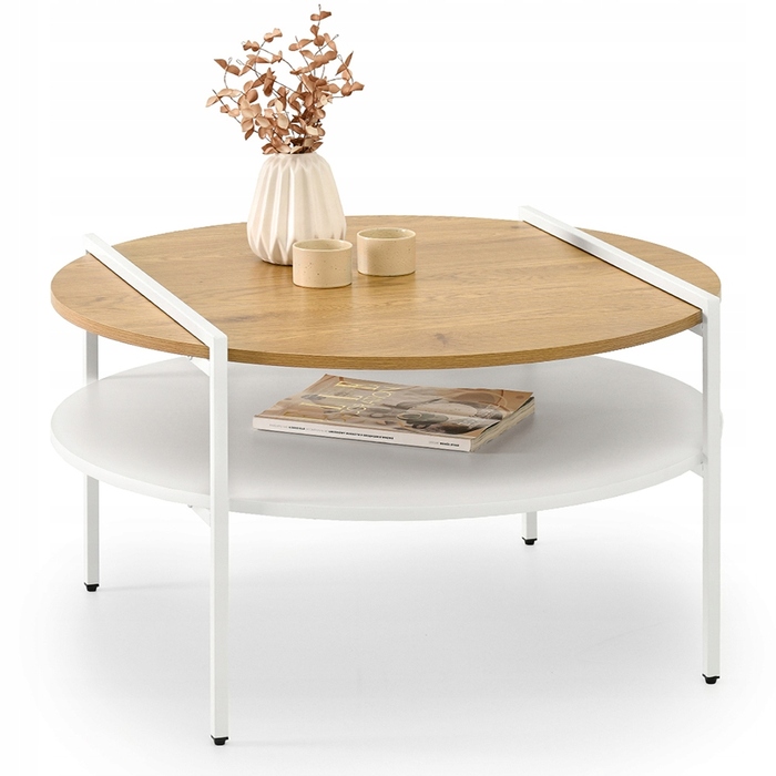 Журнальний стіл Mebel-Partner круглий, 80 x 80 x 45 см, білий дуб