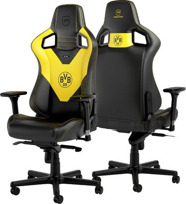Ігрове крісло noblechairs Epic Borussia Dortmund, ергономічне, офісне, з підголівником і поперековою підтримкою, PU-шкіра, чорне/жовте, для користувачів до 120 кг і зросту до 185 см
