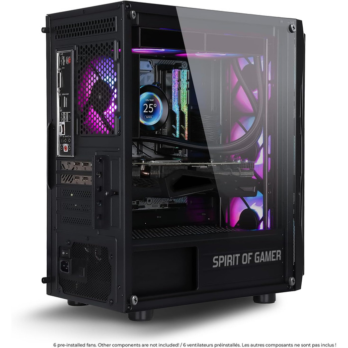 Корпус для ПК Spirit Of Gamer Rogue 7, RGB підсвітка, 6 ARGB вентиляторів 120 мм, сумісний з mATX, середній геймерський корпус із загартованим склом, оптимізований для охолодження