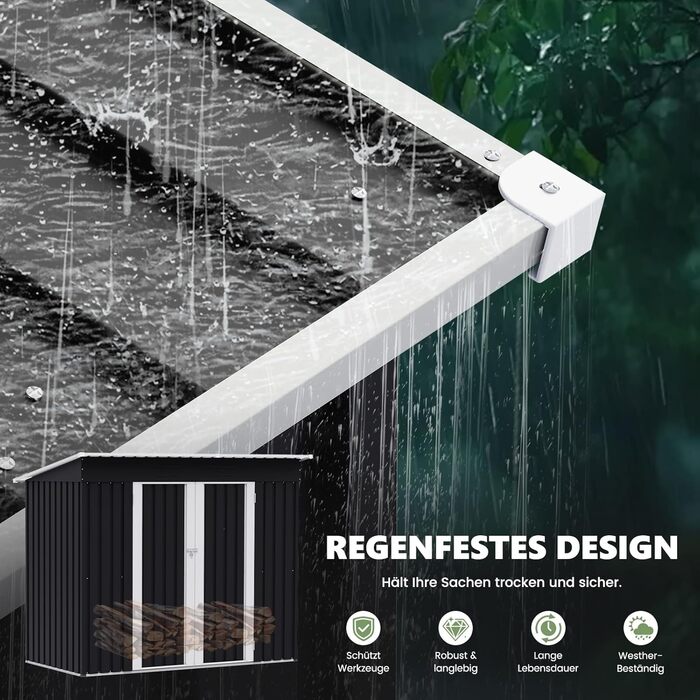 Садовий будинок UDPATIO металевий 4 м³ 228x121x181 см для двору, гараж для велосипедів, оцинкована сталь, двері з замком, темно-сірий