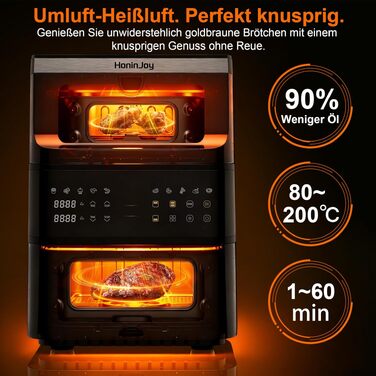 Аерофритюрниця з вікном 12л 12-в-1 Dual Zone (4+8л), двокамерна фритюрниця з сенсорним керуванням та 50 паперовими вкладишами, чорна