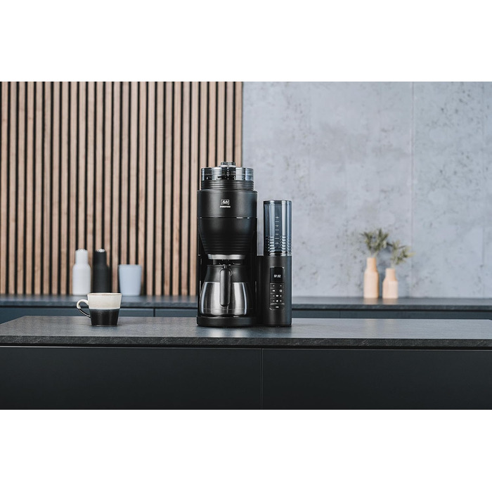 Кавоварка Melitta AromaFresh Therm Pro X з млином, термокухлем і знімним резервуаром для води, фільтраційна кавомашина на 8 чашок, чорна