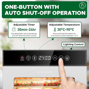 Сушарка для продуктів Kwasyo Edelstahl 750W, 12 ярусів, професійна, з таймером, регулюванням температури та захистом від перегріву + книга рецептів