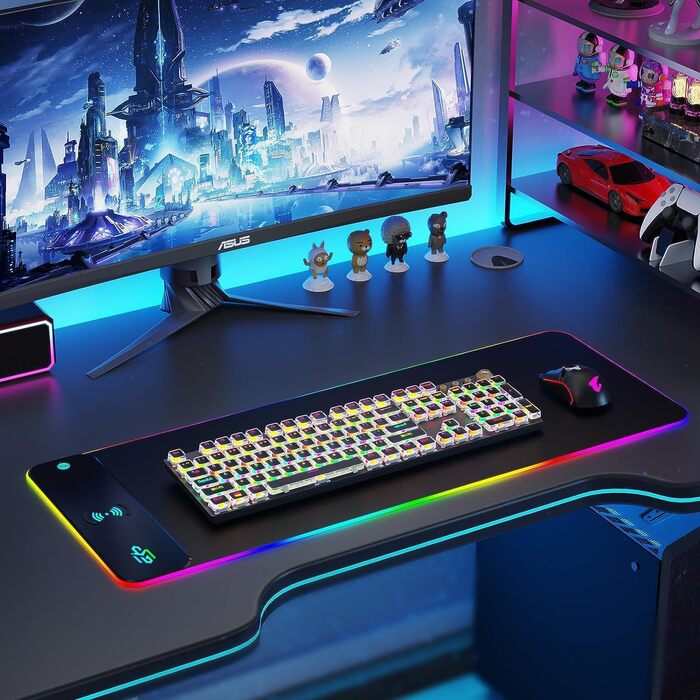 Ігрова мишка pad RGB з LED підсвічуванням та бездротовою зарядкою Qi 15W, чорний. Підходить для геймінгу, офісу та дому. Вологостійкий, з антиковзаючою поверхнею.