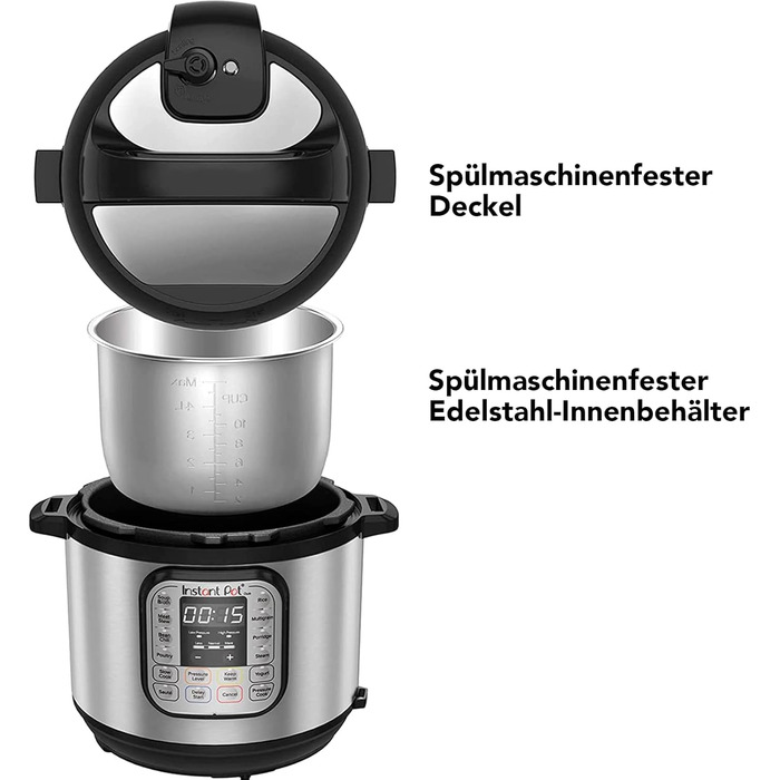 Електрична мультиварка Instant Pot Duo 80, 7,6 л, 1200 Вт, нержавіюча сталь, 7-в-1: скороварка, повільноварка, рисоварка, сотейник, йогуртниця, пароварка та стерилізатор, срібляста