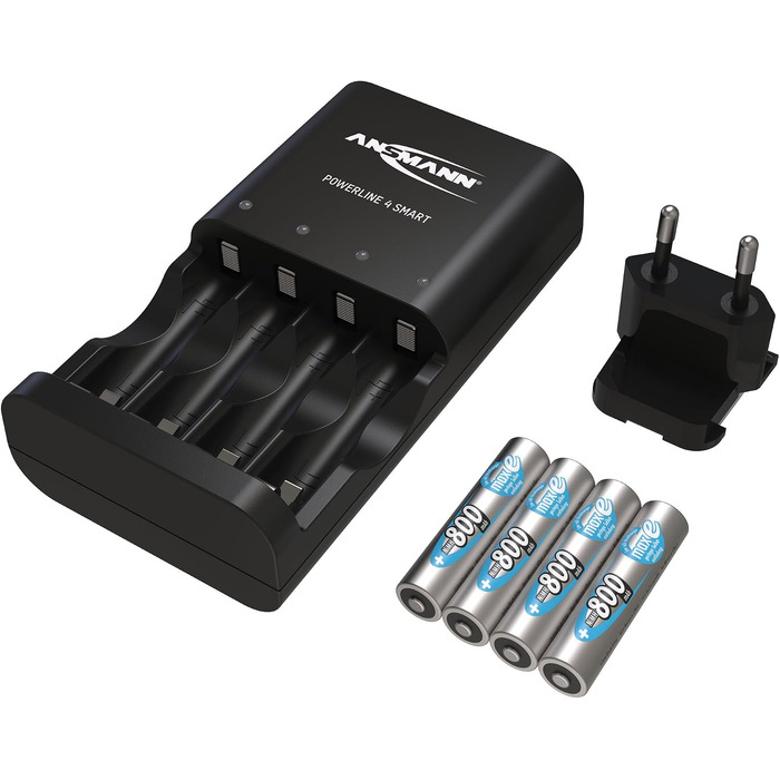 Зарядний пристрій Ansmann Powerline 4 Smart з акумуляторами AA 2100mAh (4 шт) та AAA 800mAh (4 шт), автоматичний режим відновлення (Repair-Modus)