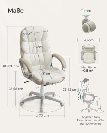 Крісло для геймерів та офісу SONGMICS OBG024W01, кремово-біле, 53x51x(112-122) см