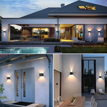 Стіна LED-світильник з датчиком руху 12W, водонепроникна зовнішня лампа IP65, тепле біле світло 3000K, регульований кут освітлення (вгору/вниз), чорний