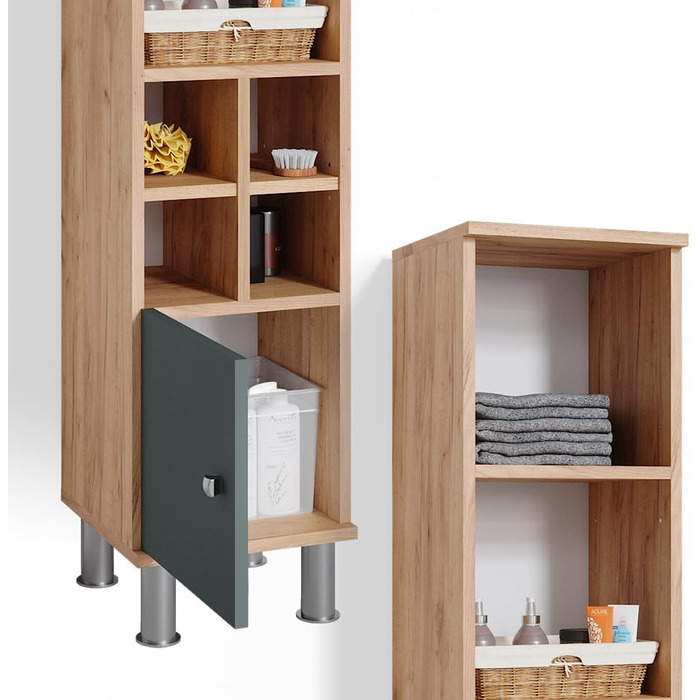 Пенал для ванної Vicco Fynn, зелений/дуб золотий, 30x130,6 см, маленькі дверцята