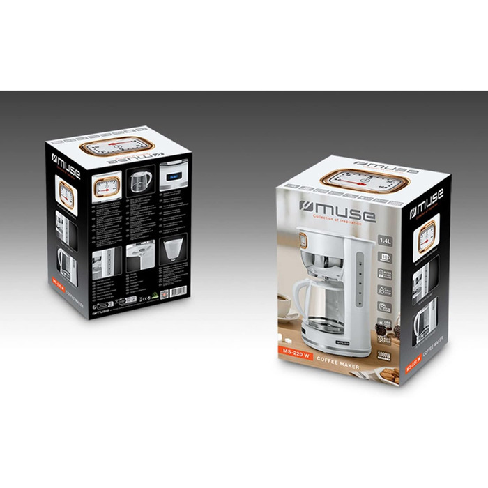 Кавоварка MUSE MS-220 W, 10 чашок, з глечиком, біла, підтримка тепла, матова поверхня