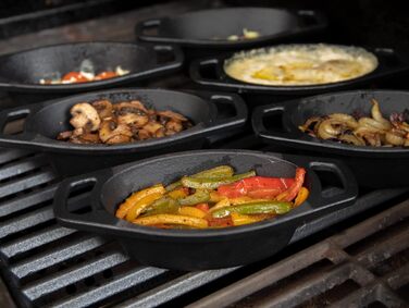 Набір з 6 овальних чавунних сковорідок Grillfürst, 20x9,5x5 см, емальовані, для гриля, духовки, індукції та вогнища — заміна раклета, форма для запікання