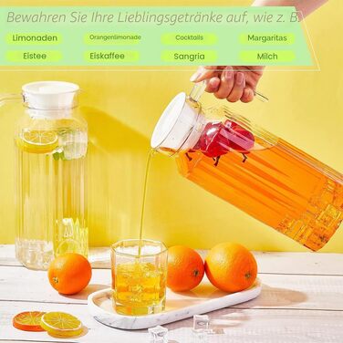 Набір акрилових глечиків для води та соку з кришкою, 1 л, 2 шт, BPA-free, герметичний пластиковий кувшин для холодильника (гаряча та холодна вода, кава, молоко)