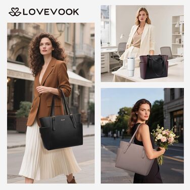 Жіноча сумка LOVEVOOK великого розміру з екошкіри для ноутбука 15.6 дюймів, робоча сумка пудрово-рожевого кольору