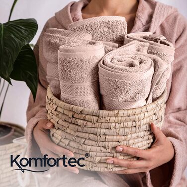 Набір рушників Komfortec 8 шт. з 100% бавовни, 4 банних 70x140 см і 4 для рук 50x100 см, махрові, м'які, великі, рожеві
