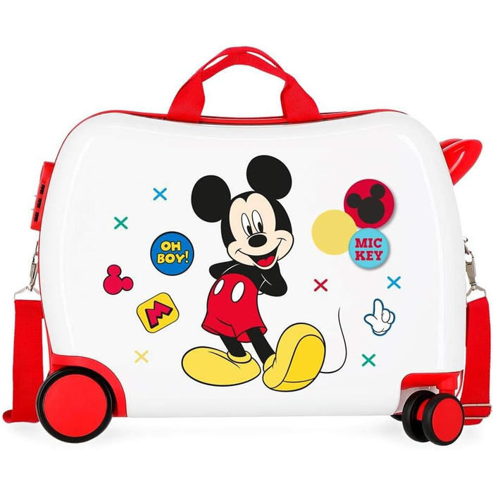 Дитяча валіза Disney Mickey Enjoy the Day, біла, 50x38x20 см, ABS, 34 л, 2,1 кг, 4 колеса, з кодовим замком, ручна поклажа