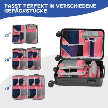 Набір компресійних органайзерів для подорожей Packing Cubes, 5 предметів, ультралегкі сумки для одягу в валізу та рюкзак, рожеві