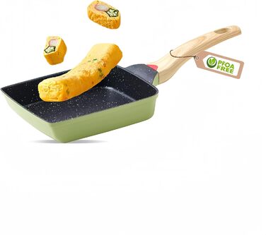 Японська омлетна сковорода Tamagoyaki HARLIANGXY, антипригарна, квадратна, з силіконовою лопаткою, без PFOA, зелена, 18,7x14,8 см