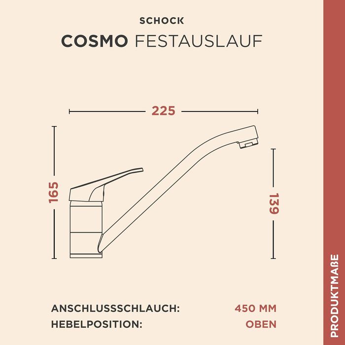 Кухонний змішувач SCHOCK COSMO Asphalt: одноважільний змішувач високого тиску з фіксованим виливом, поворот на 360°, посилений потік води, компактний дизайн