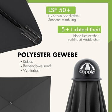 Садова парасолька Doppler Rethink 180x120 см, прямокутна, нахильна, темно-сіра — для тераси та балкона