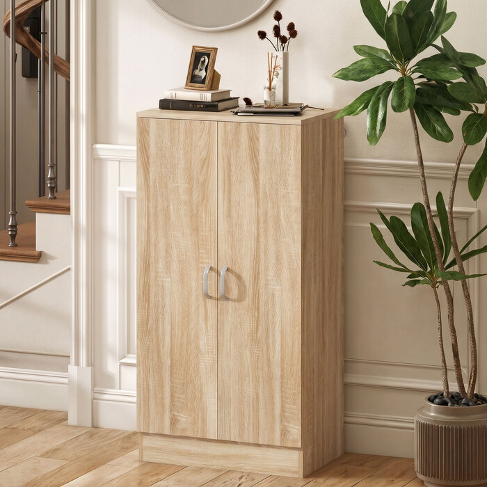 Шафа для взуття на 2 дверцята, 6 регульованих полиць, довізні петлі Soft-Close, на 14 пар взуття, натуральне дерево