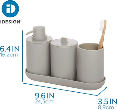 Набір для ванної кімнати iDesign Badezimmer Set (сірий): мильниця, тримач для зубних щіток, дозатор ватних дисків, піднос.