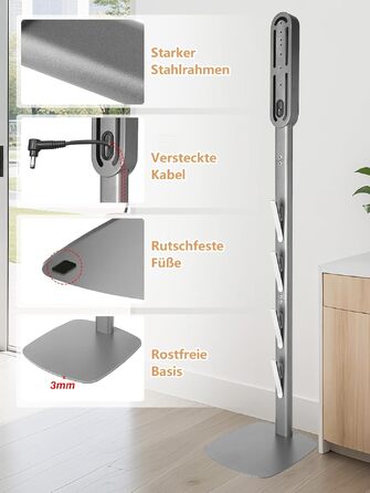 Металевий стійка-тримач для пилососа JUPELI, сумісна з Dyson V16, Gen5, V15, V12, V11, V10, V8, V7, V6 — підставка для зберігання пилососа та аксесуарів, без свердління (Сріблястий)