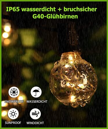 Гірлянда на 50 LED лампочок G40, 15 м, різнокольорова, водонепроникна IP65, з RGB-пультом, для вулиці, саду, балкона, весілля, вечірки, новорічного декору
