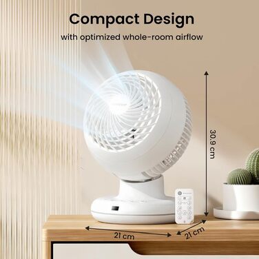 Вентилятор настільний Iris Ohyama Woozoo PCF-SC15T білий: тихий, портативний, з пультом, таймером, для кімнати до 30м²