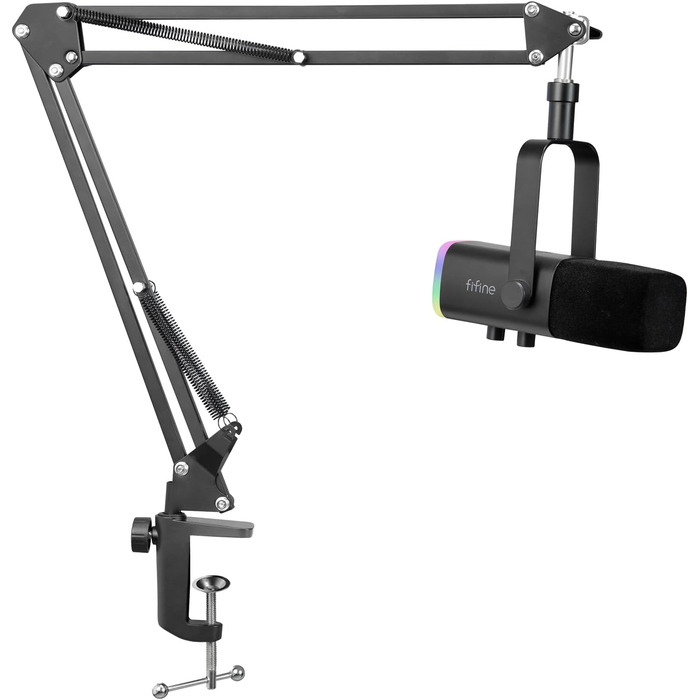 Динамічний мікрофон FIFINE XLR/USB з тримачем для стрімінгу, подкастів, студії, ігор, ПК, PS4/5, Mac, мікшерів, із кнопкою вимкнення звуку