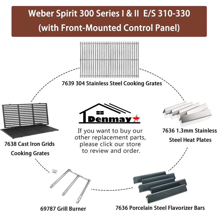 Чавунна решітка Denmay 7638 для гриля Weber Spirit I/II E/S 310, 320, 330, Genesis Silver B/C, 44,5x30,3 см