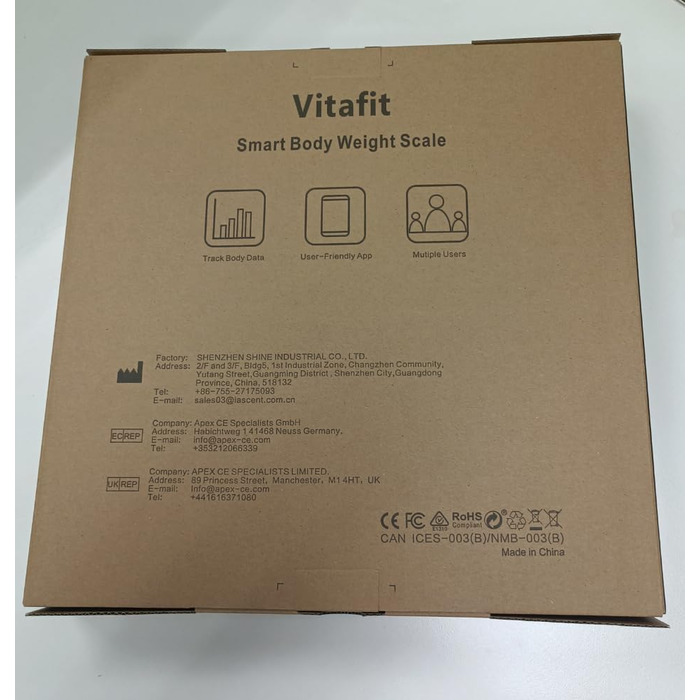 Смарт-вага Vitafit 250 кг, електронна вага для людей з вимірюванням ваги та ІМТ, Bluetooth, синхронізація з додатком, 8 мм загартоване скло, широка платформа, срібляста