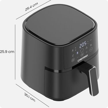 Аерофритюрниця Chefman 3.75L з технологією Hi-Fry, сенсорне керування, антипригарне покриття, чорна