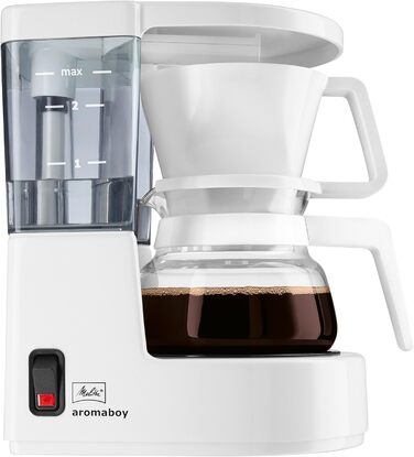 Кавоварка Melitta Aromaboy з фільтром, біла, 2 чашки, комплект зі скляною та чорною скляною каною