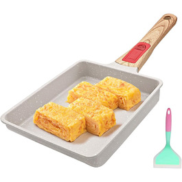 Японська омлетниця Tamagoyaki AIKENBBKK, антипригарна, знімна ручка, 19x16 см, для духовки та посудомийки, біла