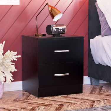 Тумба приліжкова Vida Designs Riano, чорна, 2 ящики з металевими ручками і напрямними, захист від деформації, 56x40x36 см, меблі для спальні