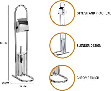 Підставка для туалетного паперу та щітки Premier Housewares, хром, срібляста, 29x17x80 см