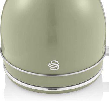 Електрочайник Swan Retro 1,8 л, вінтажний дизайн, 3000 Вт, автоматичне відключення, Strix контролер, бездротовий, BPA-free нержавійка, зелений