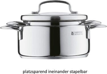 Ковш WMF Mini з кришкою 16 см, нержавіюча сталь Cromargan, для індукції, об'єм 1,5 л, штабельний
