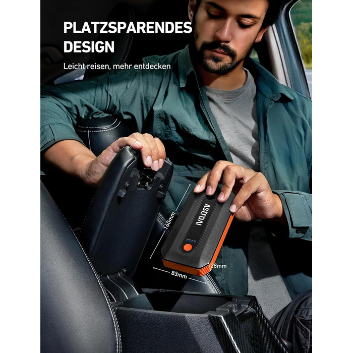 Powerbank AstroAI B8 для автомобіля: пускова станція, 7.0L бензин/5.5L дизель, LED, QC 3.0 USB, 12V