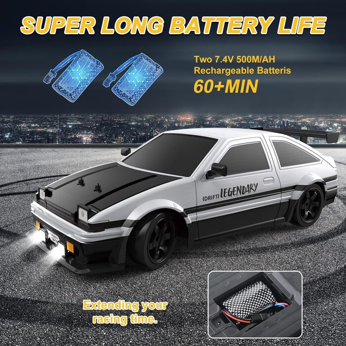 RC Drift Car Mostop 1:16 2.4Ghz – Радіокерована модель для дрифту зі світлодіодами, розпилювачем, 2 акумуляторами та додатковими шинами, швидкість 18 км/год, 4WD для дітей та хобі