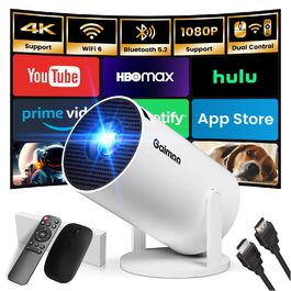 Смарт-проектор Mini Beamer 4K Full HD 1080P з WiFi 6 та Bluetooth 5.2, автокоррекция Keystone, поворот на 180°, підтримка HDMI/TV Stick/USB, білий
