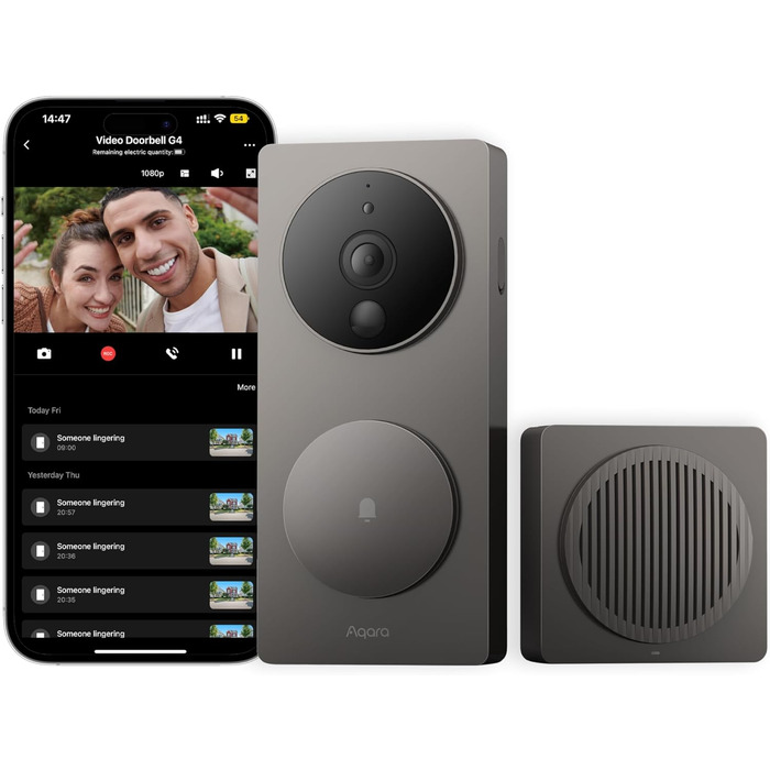 Відеодзвінок Aqara G4 із дзвінком, 1080p FHD, підтримка HomeKit, локальне розпізнавання облич, автоматизація, сумісний з Alexa, Apple Home, Google, сірий