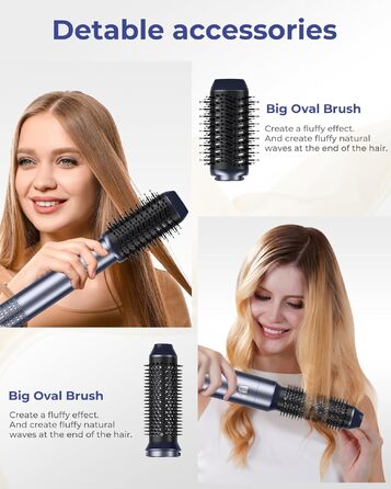 Багатофункціональний стайлер для волосся Haarstyler 6-в-1: фен-щітка, випрямляч, плойка, насадки для об'єму та локонів, блакитно-золотий