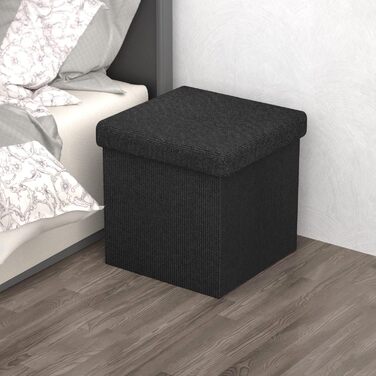 Складаний пуф INTIRILIFE 38x38x38 см, чорний, з кришкою та відсіком для зберігання, тканинний куб для сидіння та підставка для ніг