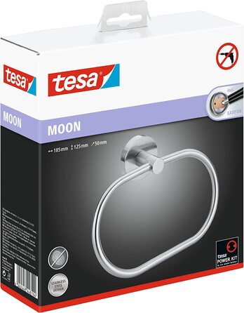 Держатель для рушників tesa MOON, овальний, хромований, настінний, без свердління, з клеєм, 185x125x50 мм