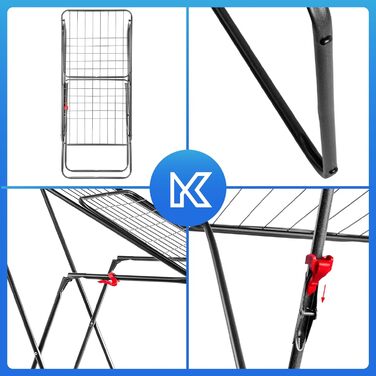 Сушарка для білизни KADAX, 180x55x101 см, металевий розкладний флюгельний стійка з протиковзкими ніжками