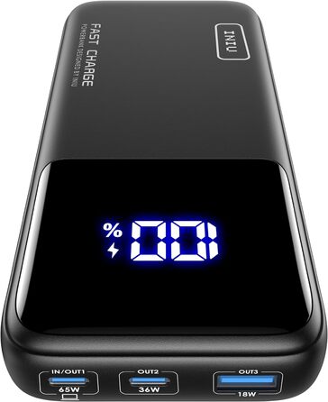 Power Bank INIU 20000mAh 65W: зарядний пристрій для телефону та ноутбука. USB-C, сумісний з MacBook, iPad, iPhone, Steam Deck. Чорний